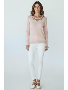 Chico's Blush Pink Embellished Belle Pullover Sweater, Size 2 (US 12)